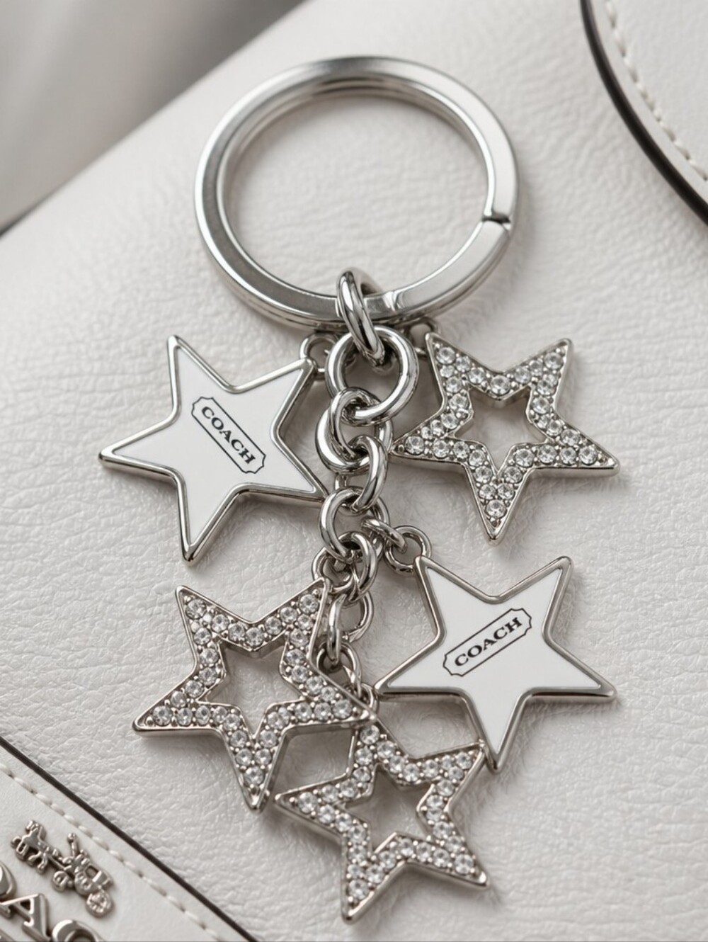 COACH Silver Star Charm Keychain - Crystal Accent